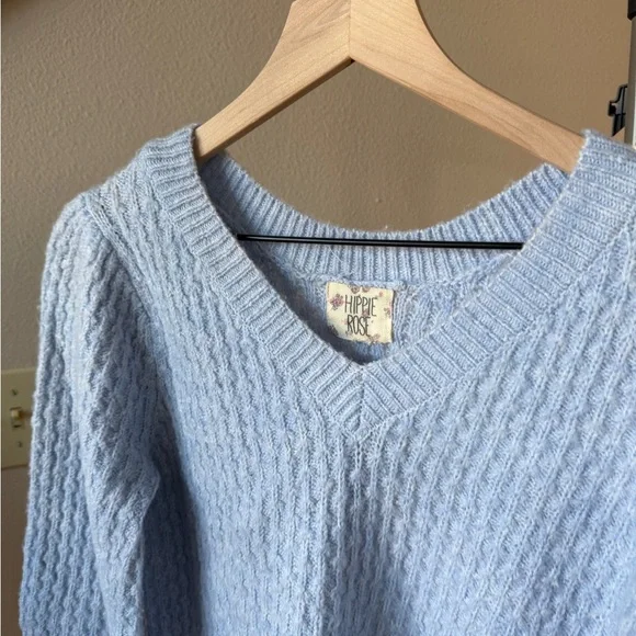 Hippie Rose Sky Blue V-Neck Sweater - Picture 2 of 4